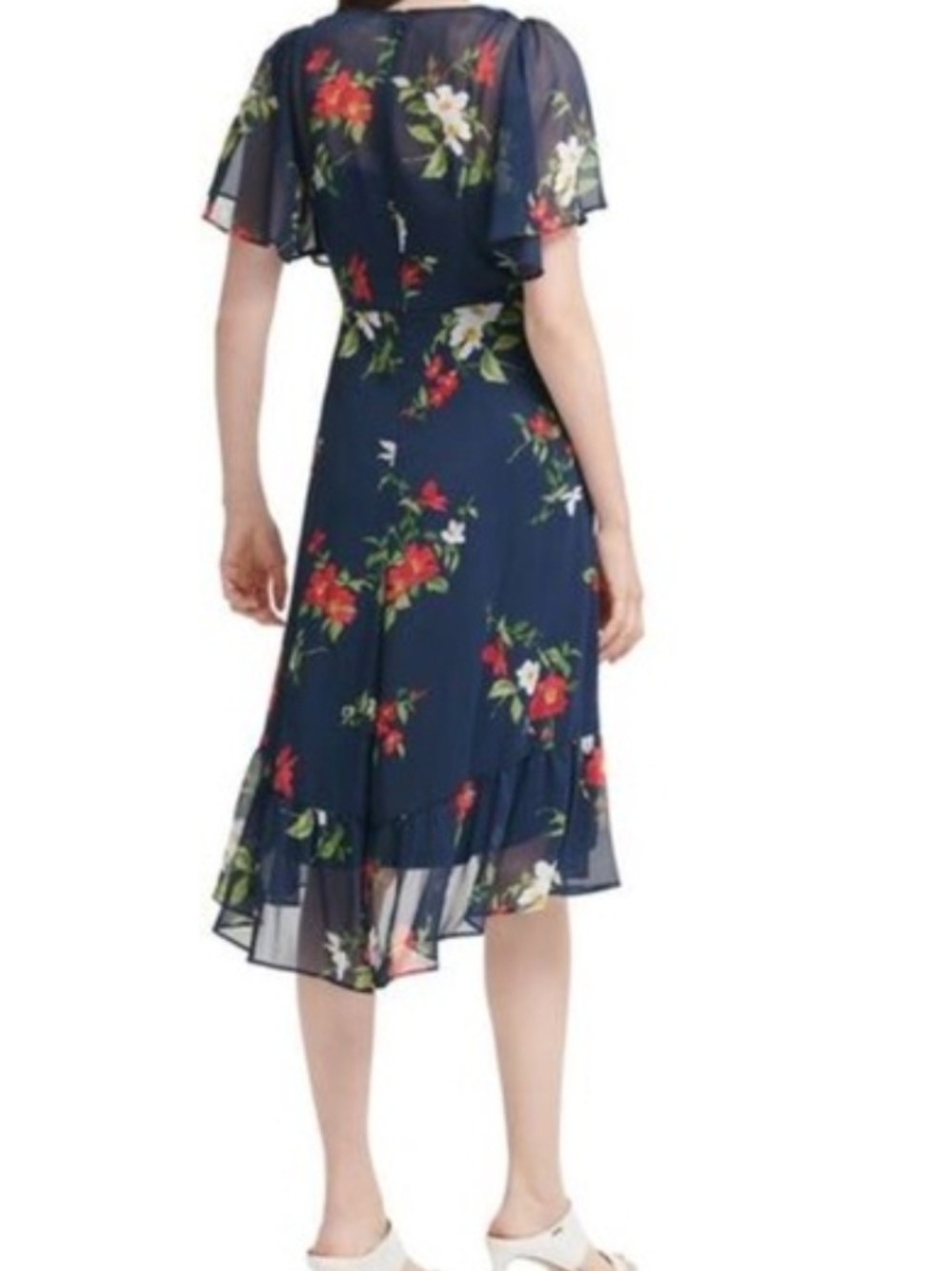 Calvin Klein Floral Faux-Wrap High-Low Chiffon Dress 16 - Picture 3 of 4